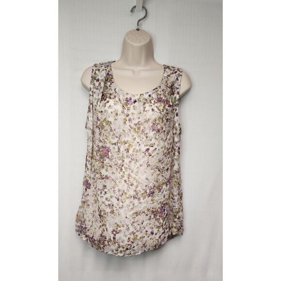 GAP Tank Womens Medium Multi-Cream Purple Pleated Strap Prairie Cottage Core - Picture 2 of 5